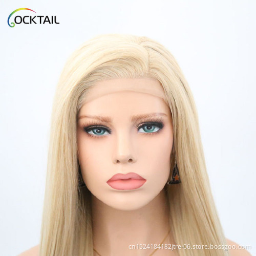 Long hair lace front blonde synthetic wig, factory directly sale blond wig for white women